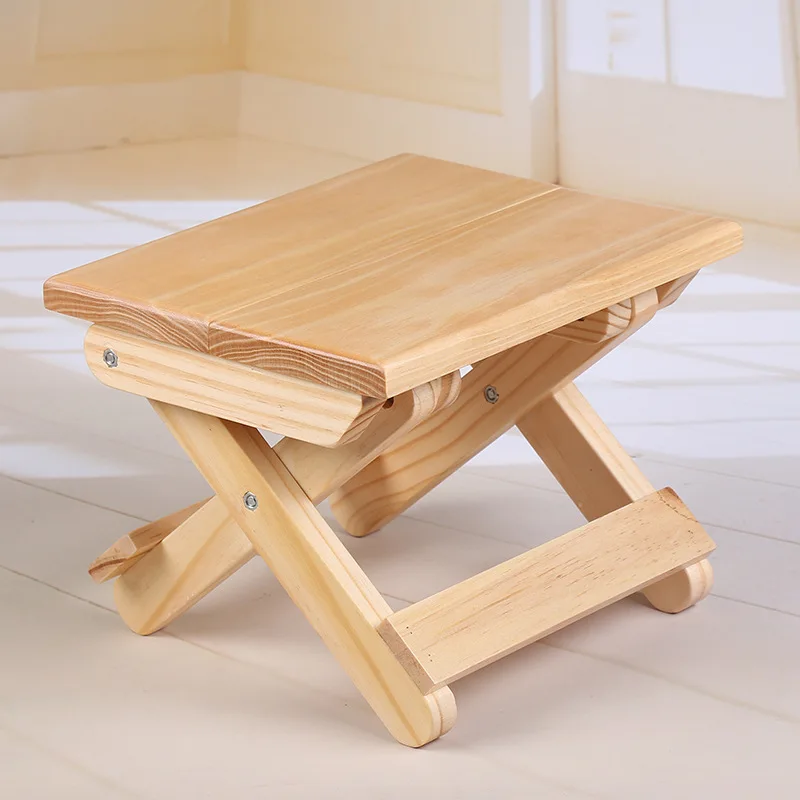 

Stools Portable Folding Camp Stool Pine Wood Kids Furniture Portable Household Solid Fishing Chair Durable Small Bench Furniture