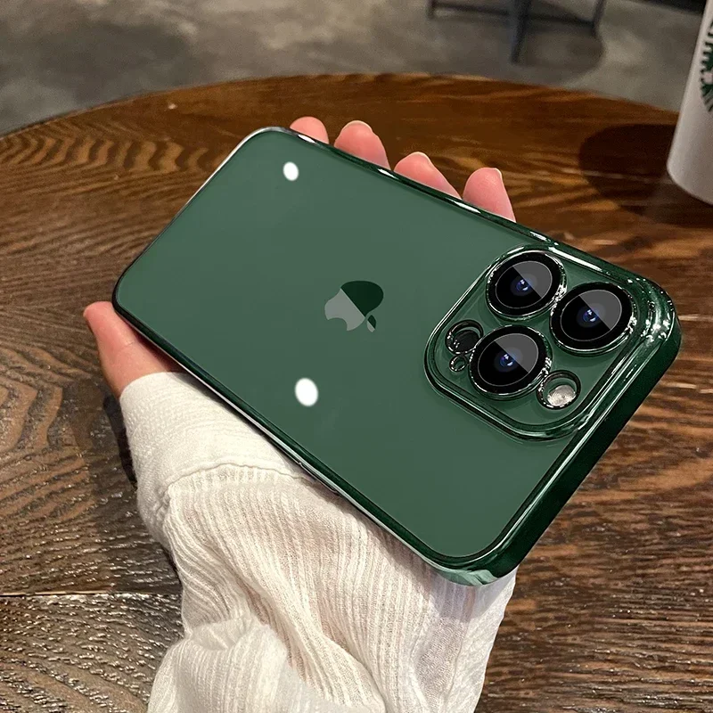 Luxury Plating Clear Phone Case with Full Lens Protector and Silicone Cover