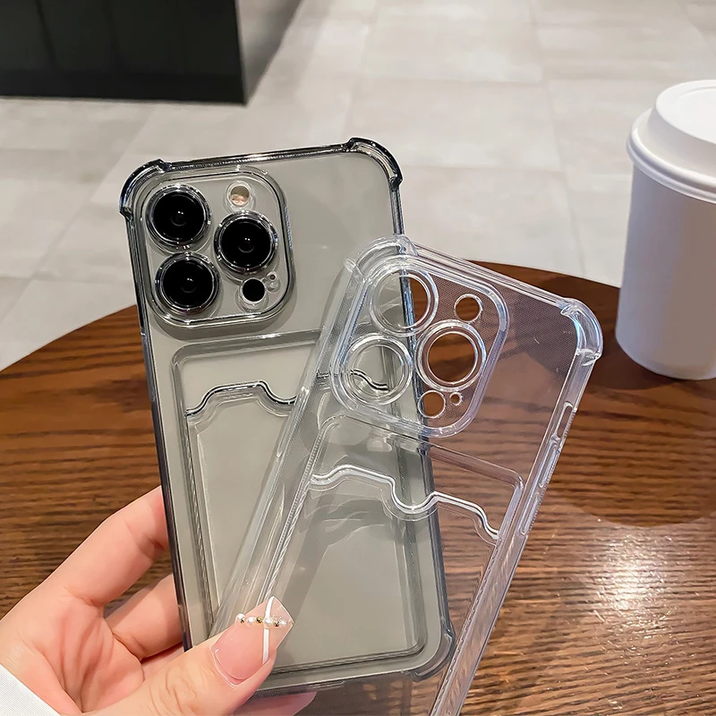 Wallet Card Holder Clear Soft Case For iPhone 11 13 12 14 15 16 Pro Max 17 Air X XSMax XR 16promax Transparent Card Slots Cover — view 4
