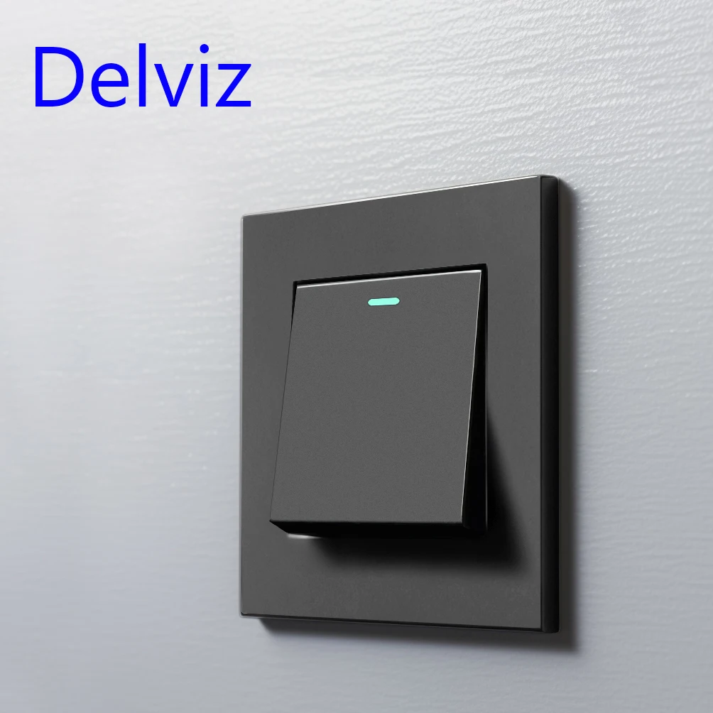 Delviz 1 Gang 2 Way Lamp Switch, No logo PC panel,AC 110V~250V, Plastic Recessed Power controller, 16A Button Wall light ​switch