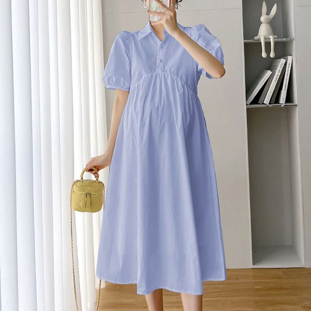 Cotton Linen Maternity Dress Women Summer Loose Ruffle Shirt-Dress Short  Sleeve | eBay