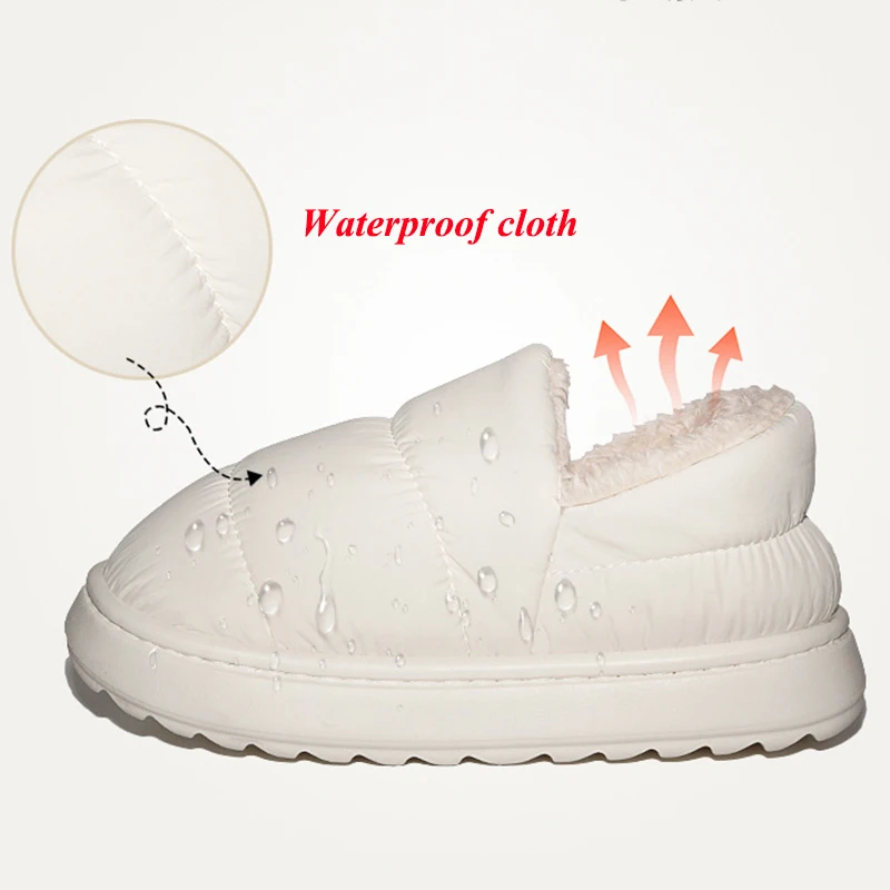 Outdoor Waterproof Cotton Slippers for Women Lightweight Non Slip Warm Home Slippers Woman Slip On Fluffy Winter Shoes Female 45