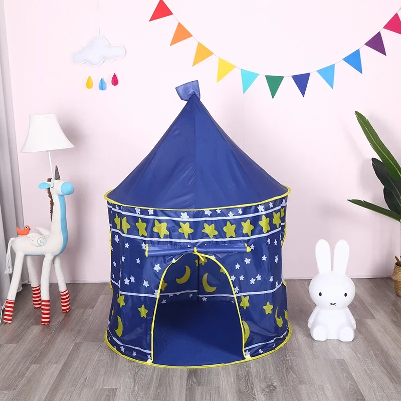 Children's Tent Kids Play House Tents Portable Castle Kids Pink Blue Play House Outdoor Camping Toys Birthday Christmas Gifts
