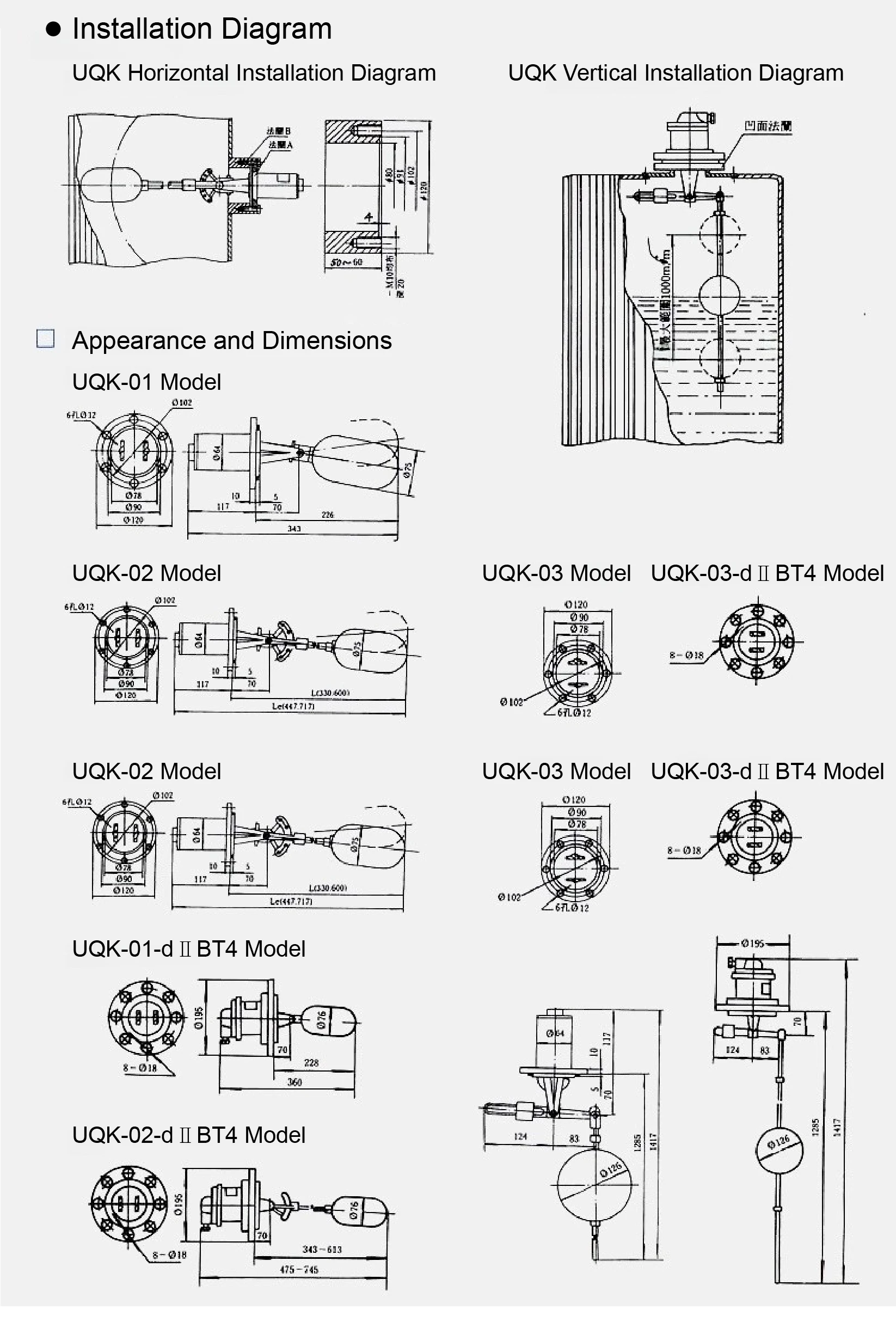 UQK 304/316 Stainless Steel Magnetic Float Level Switch Side Mounted Flange Liqu