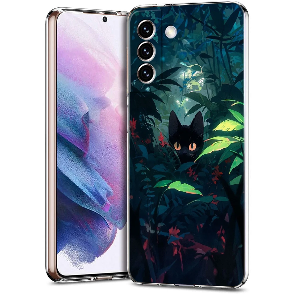 Starry Night Black Cat Artistic Phone Case – Clear Cover