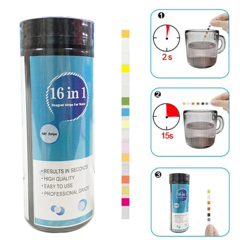 Aquarium test strips 100 Pcs 16-in-1 Aquarium Water Quality Test Strips for Check