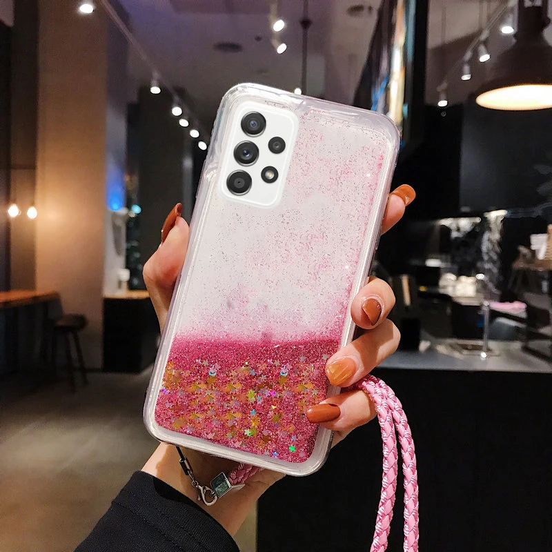 Glitter Liquid Silicone Lanyard Phone Case