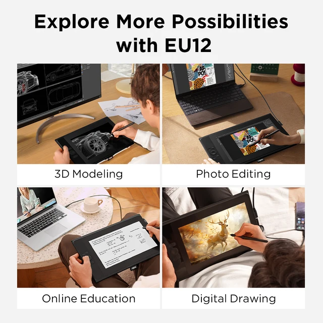 Ugee UE12 & UE12 Plus Drawing Tablet Graphic Table  Draw Display Digital Board Writing Pad Monitor for PC Windows Design Android 6