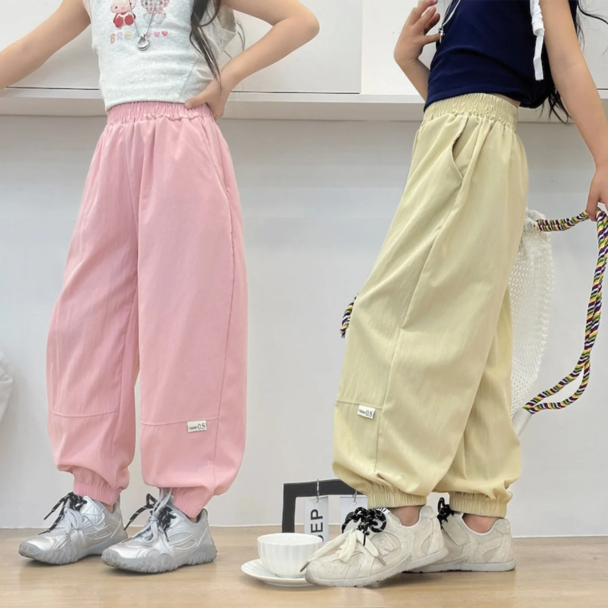 Teenager-Mädchen-Hosen, Sommer-Cargohosen mit Bändern für Mädchen, Jogginghosen, Kinderhosen, lässige, dünne Kinderkleidung für Mädchen von 2-6 Jahren