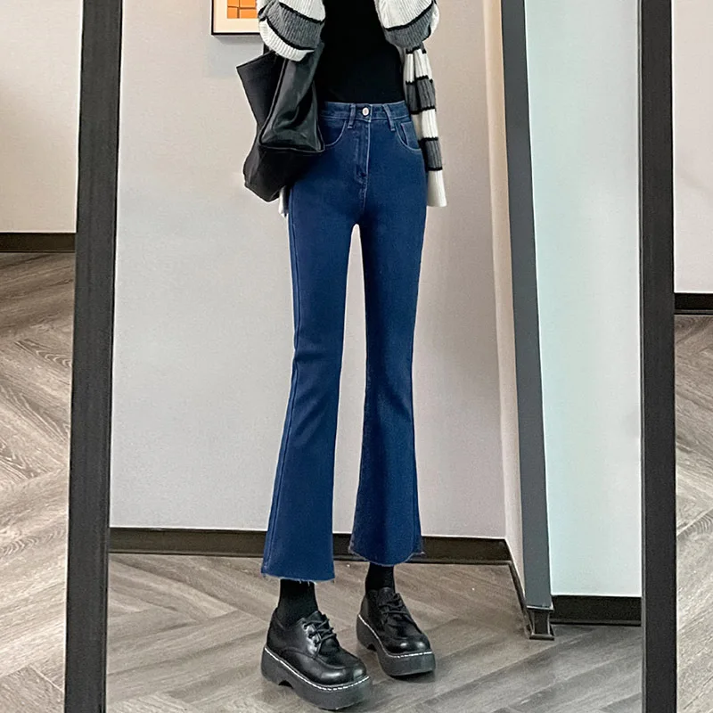 

Женские джинсы до щиколотки, винтажные синие джинсовые брюки с высокой талией в Корейском стиле, модель y2k на осень и зиму, 2022
