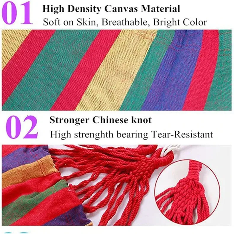 S325ea67c556c49a890c864f4c157c733J Single Wide Thick Canvas Hammock Outdoor Camping Back packaging Leisure Swing Portable Hanging Bed Sleeping Swing Hammock Mallzona