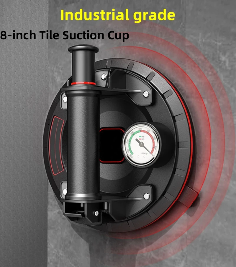 New Vacuum Suction Cup 8 Inch 220lbs with Pressure Gauge Plastic Handle Heavy Duty Lifter for Granite Tile Glass Manual Lifting