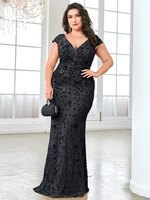 Plus Size Elegant Blue Evening Dress For Women 2024 Luxury Long Mermaid Formal Sequins V-neck Prom Wedding Party Gown - Image 4