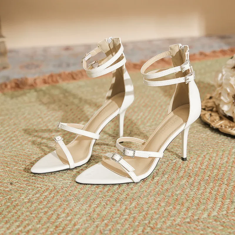 Ladies heels summer French one line with slim heel, versatile European and American minimalist fairy high heel sandals