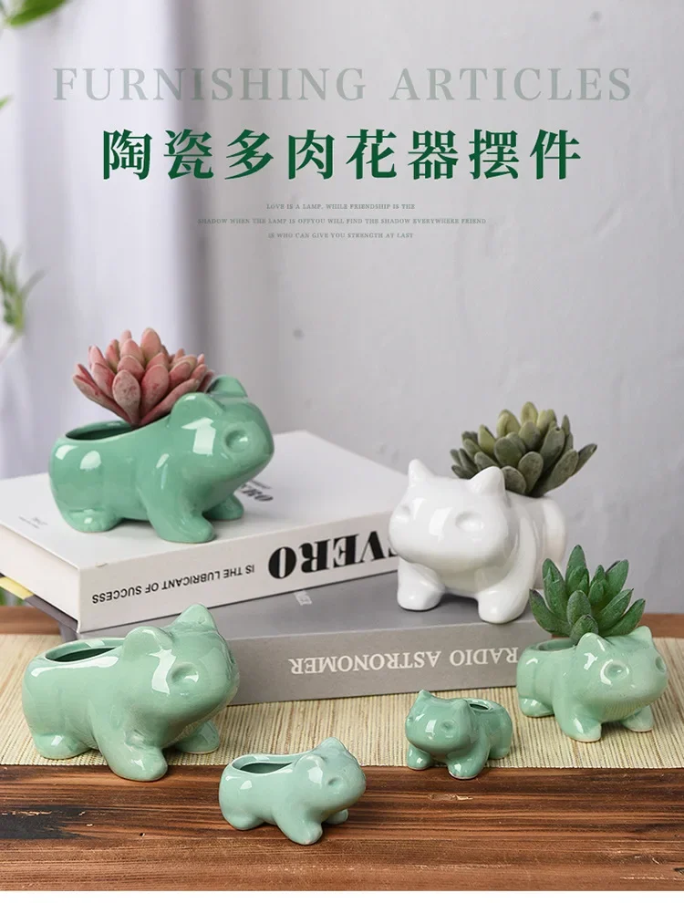 Description Picture 3 of itemCeramic Flower Pot Cute Succulent Plant Garden Pots Simulation Planters Green Plants Animal Cartoon Vases Home Garden Decoration
