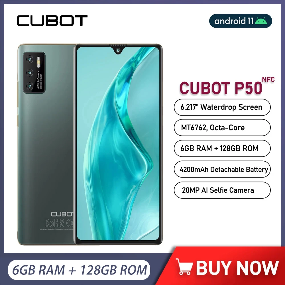 Cubot P50 4G Smartphone  6.217 Inch 6GB+128GB Mobile Phone 20MP Selfie Camera 4200mAh Android 11 MT6762 Octa Core Cellphones NFC gionee p61 6 8 hd ips mobile phone android 11 helio p60 octa core smartphone 4g ram 128g rom cellphones 13mp rear camera 4800ma