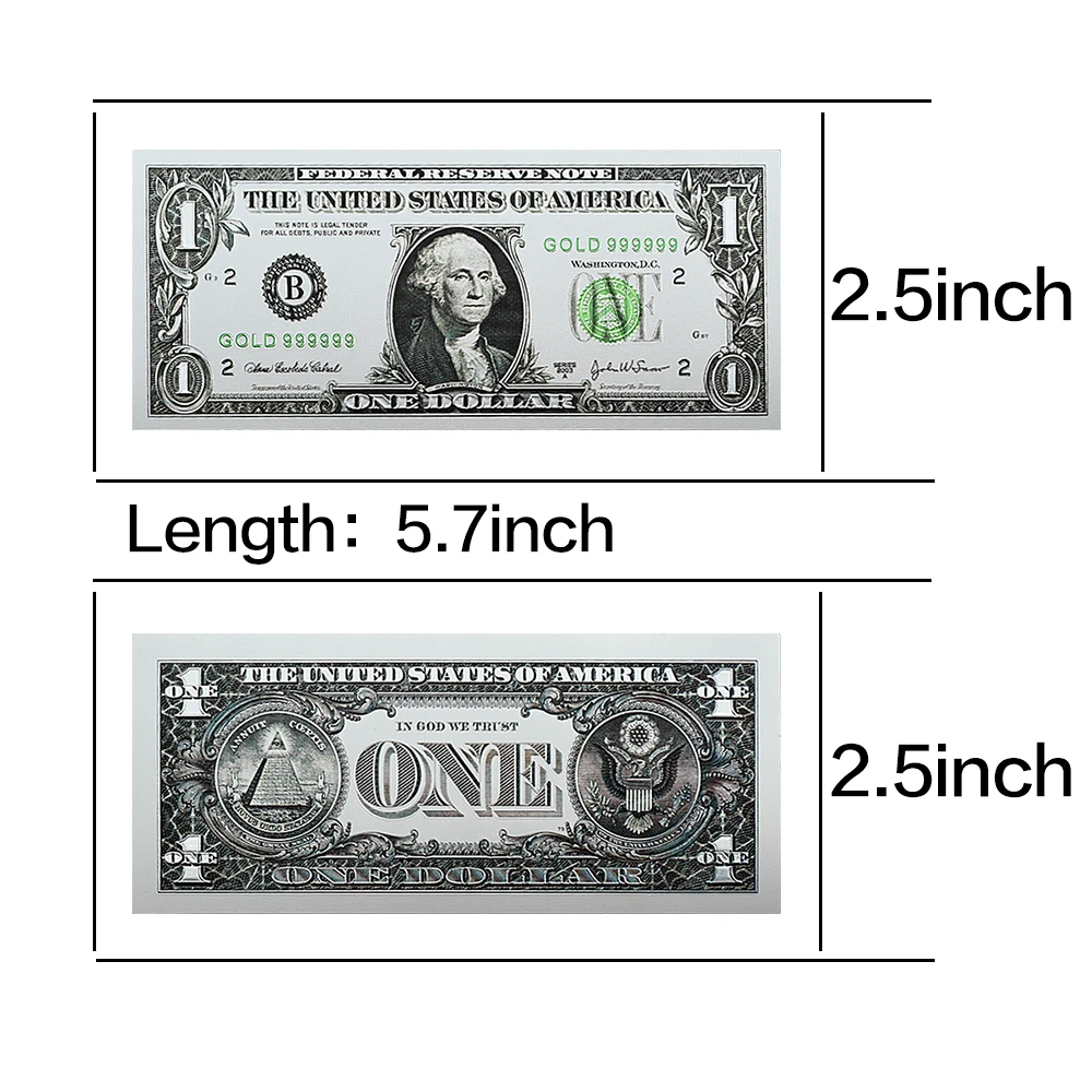 1/2/5/10/20/50/100 US Dollar Gold Foil Banknote Home Decoration Plastic Money Collection Business Gift