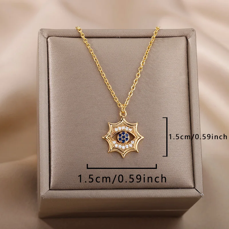 RUIZHEN Turkish Evil Eye Pendant Necklace - Gold/Silver Color, 45+5cm Chain, Alloy, Protection Symbol