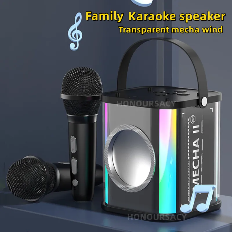 

4000mAh Karaoke Bluetooth Speaker Portable Stereo Transparent Mecha Style Dual Speaker Mini Outdoor Small Steel Cannon Subwoofer