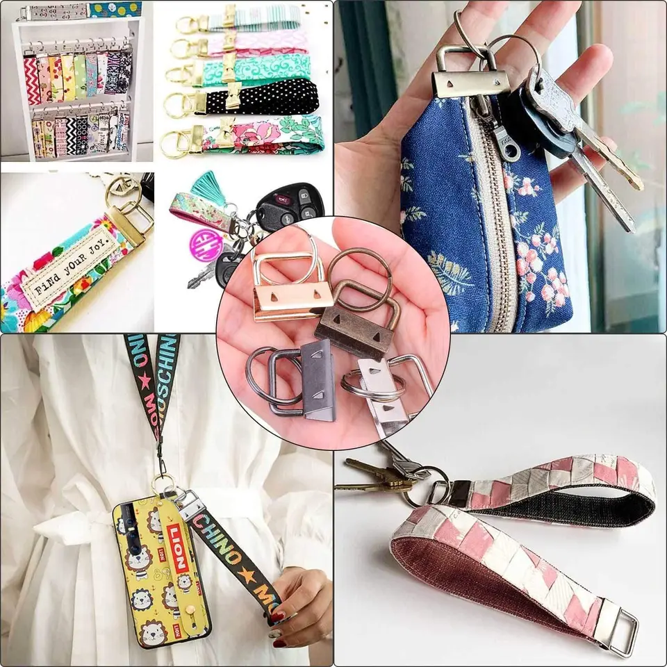 50 portachiavi da 25 mm, in cotone, con clip a coda per chiave, cordino, accessori per l'hardware, 50 pezzi da 25 mm, portachiavi diviso in ferramenta, braccialetti in cotone