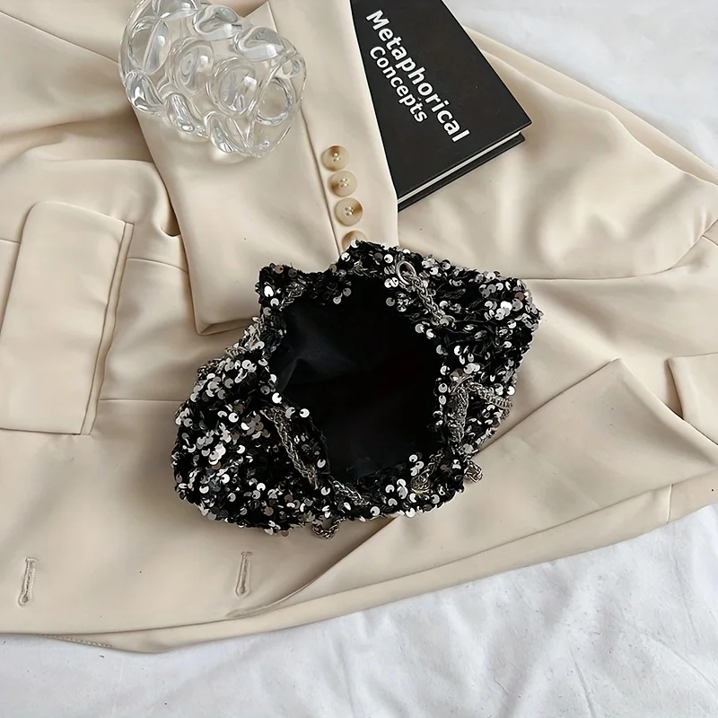 Fashionable Sequin Shoulder Crossbody Bag Chic Mini Coin Purse, Korean Version Bucket Bag, Evening Bag Party, Daily Work, Travel