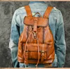 Anti Theft Men's Genuine Leather Backpack Vintage Handmade Knapsack Male Retro Rucksack Large Fashion Travel Backpack Bag Male 6