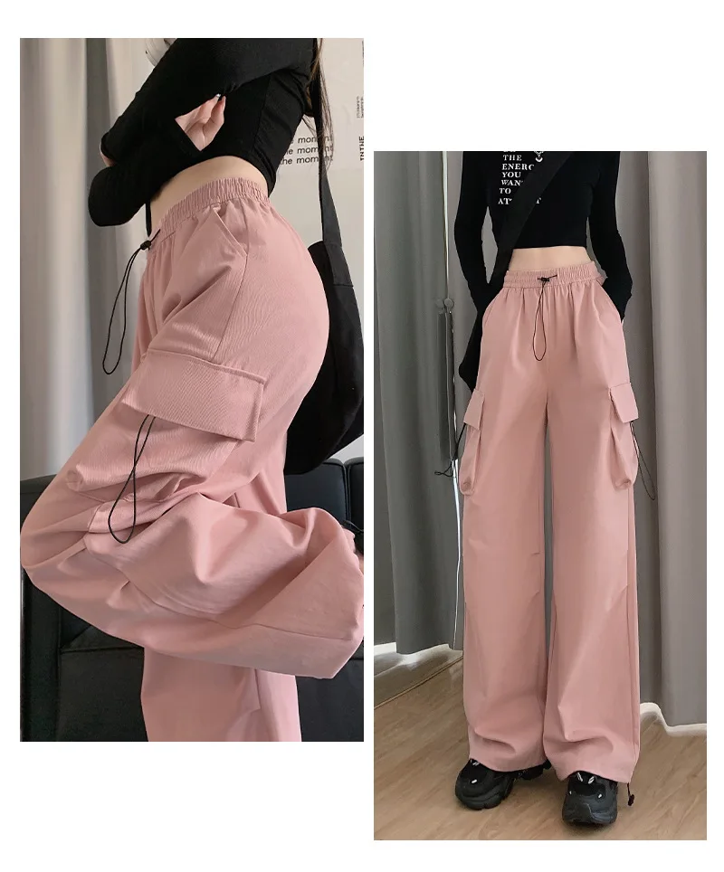 new autumn winter cotton Fashion casual loose brand female women girls stretch waist wide leg cargo pants