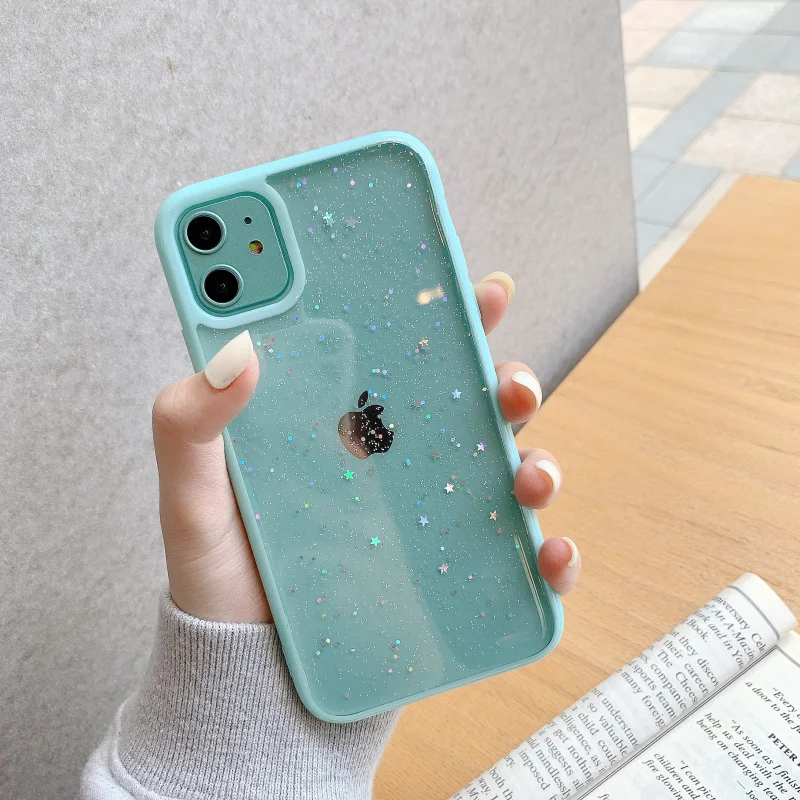 

100 шт. блестящий чехол со звездами для iPhone 12 12mini 11 Pro Max XR XS Max X 6S 7 8 Plus, прозрачные силиконовые чехлы из ТПУ