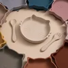 Baby Dishes Silicone Suction Plate Cute Cartoon Cat Children Food Tableware BPA Free Non-Slip Infant Food Feeding Bowl For Kids 3