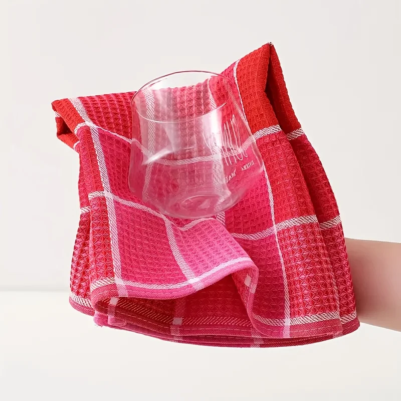 Set of 6 Soft and Absorbent Plaid Kitchen Towels - Stylish, High-Quality, Multi-Functional Dishcloths for Drying and Home Cleaning
