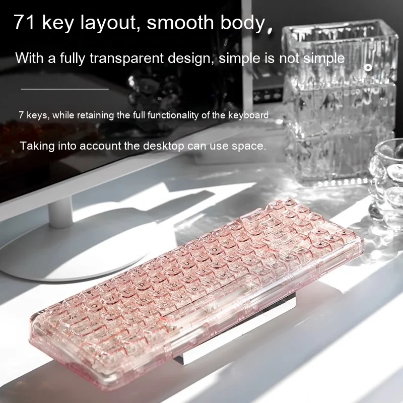 Yunzii X71 화이트 68% 레이아웃 무선 Bt/2.4g/USB-C 개스킷, 핫스왑 투명 RGB 기계식 게이밍 키보드, 클리어 키캡 포함
