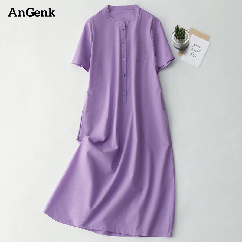 

Cotton Vintage Solid Color Short Sleeve Dresses For Women 2023 New Summer Casual Holiday Dress Femme Vestidos Elegant Clothing