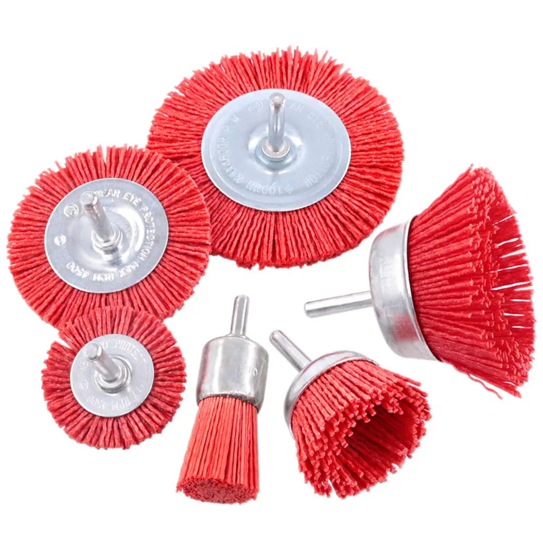 

6Pcs Nylon Filament Abrasive Wire Brush Wheel & Cup Brush Set with 1/4 Inch Shank 6 Sizes Nylon Drill Brush Set Perfect