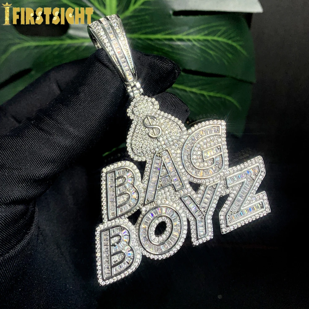 New CZ Letters Bag Boyz Pendant Necklace Iced Out Bling 5A