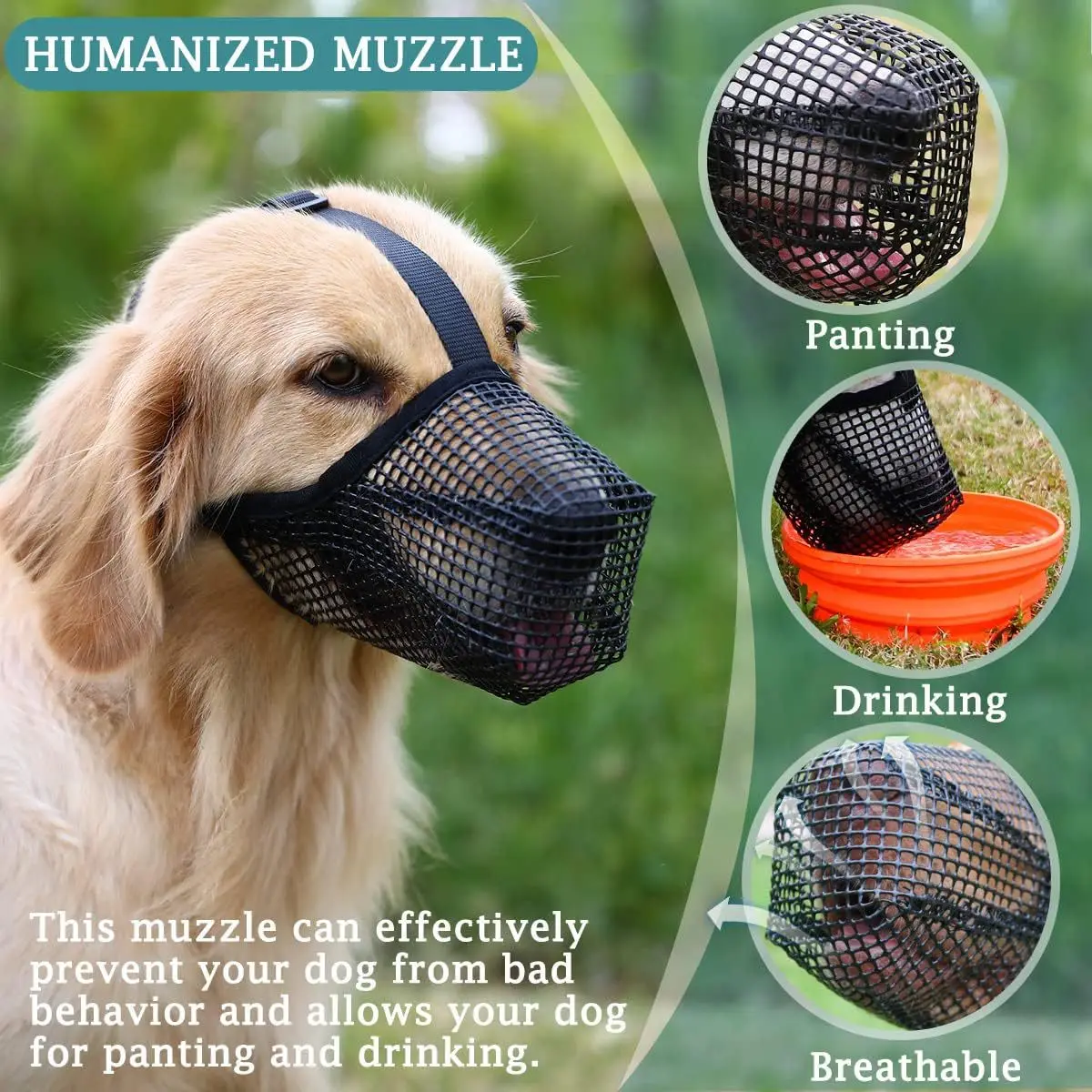 Dog muzzle Dog Mouth Cover Muzzles Licking and Anti Biting Breathable Drinkable Water Adjustable Mouth Cover Dog Outdoor Pet