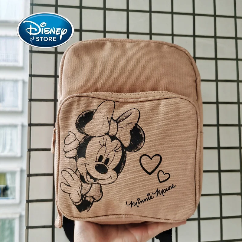 Disney Girl Backpack Vintage Canvas Dark Pink Sketch Minnie Mouse Cartoon Print Kids Backpack Brand Mini Baby Schoolbag