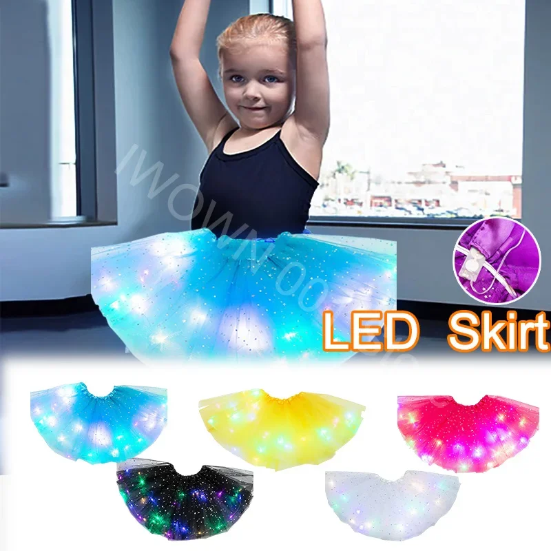 LED Glowing Light Kids Girls Princess Tutu Skirts Children Cloth Wedding Party Dancing Miniskirt Costume Cosplay Led Clothing