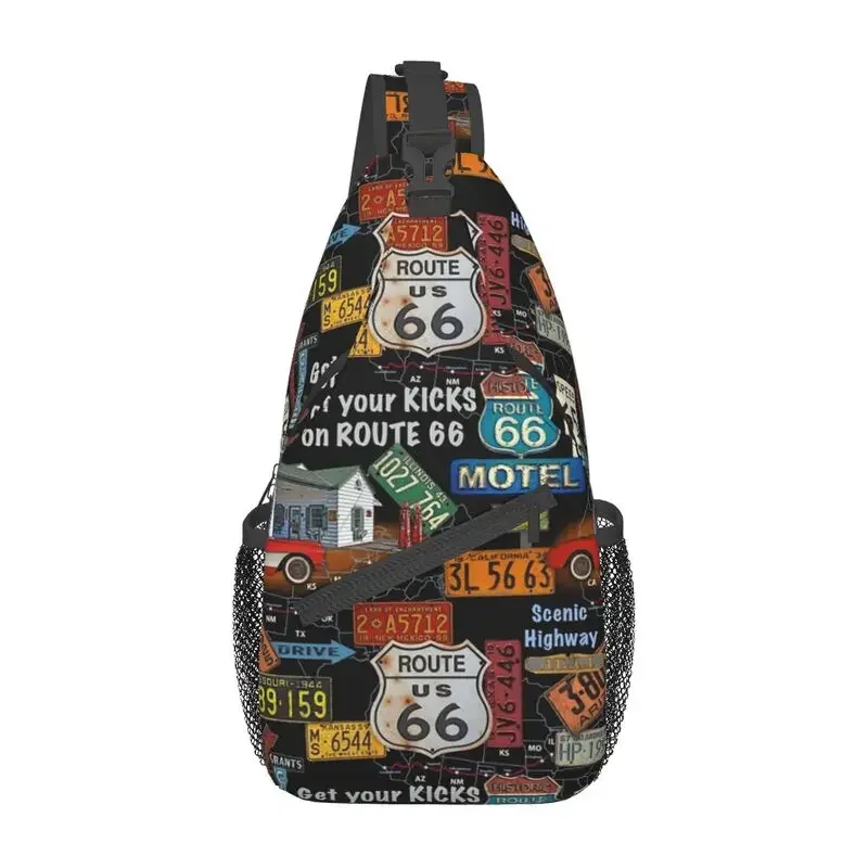 

Casual Route 66 USA Map Sling Crossbody Backpack Men Shoulder Chest Bags for Camping Biking