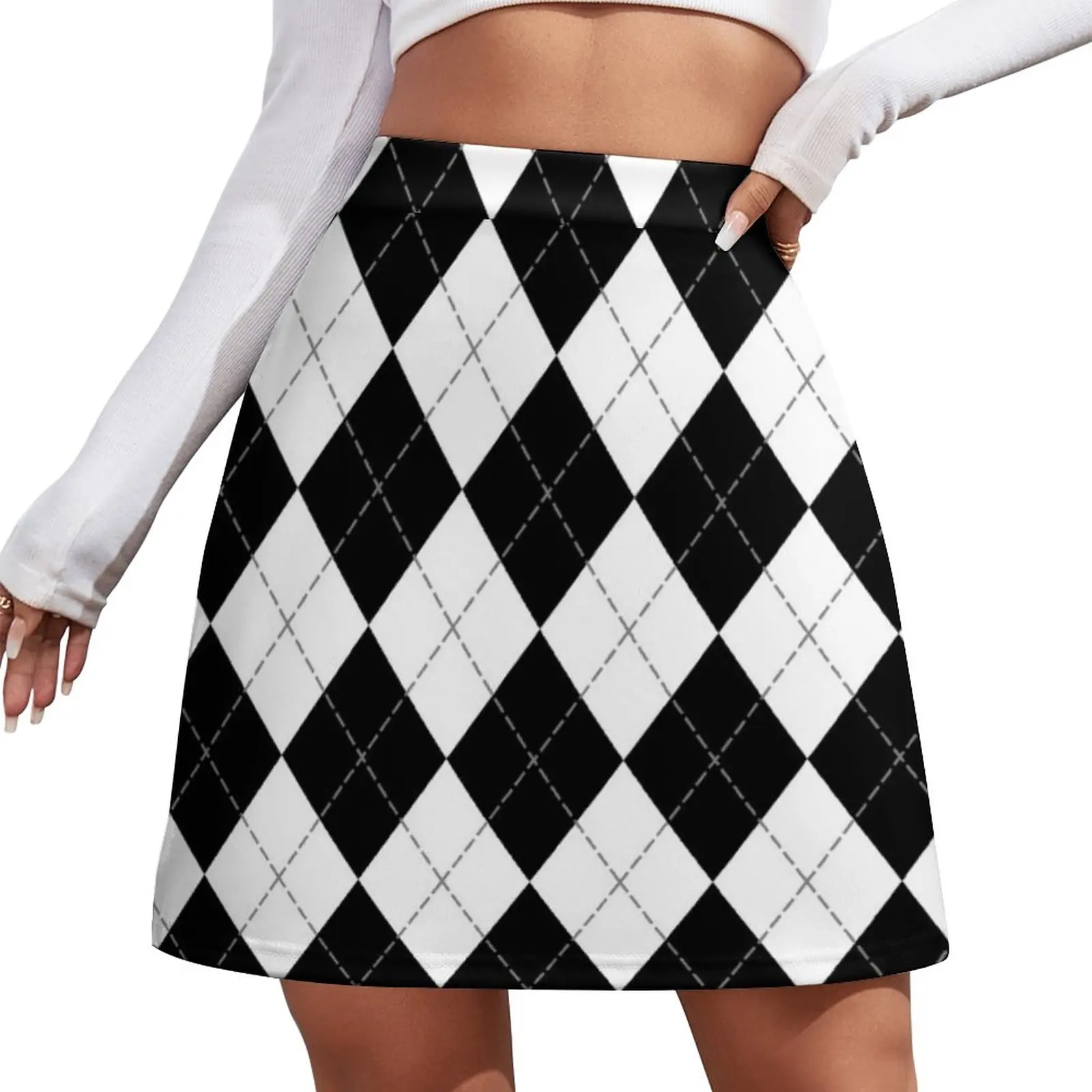 

Black and White Argyle Pattern Mini Skirt fairy grunge Woman short skirt
