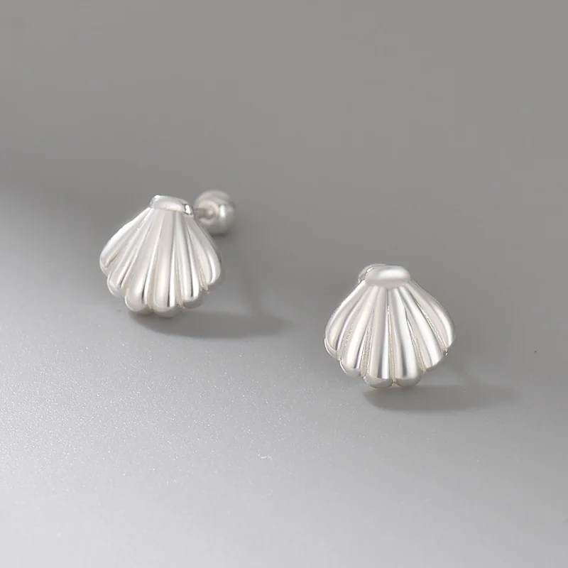 

S999 Sterling Silver One Shell Earrings Female Simple Minority Ear Bone nail Design Sense Screw To give Girlfriend Gift