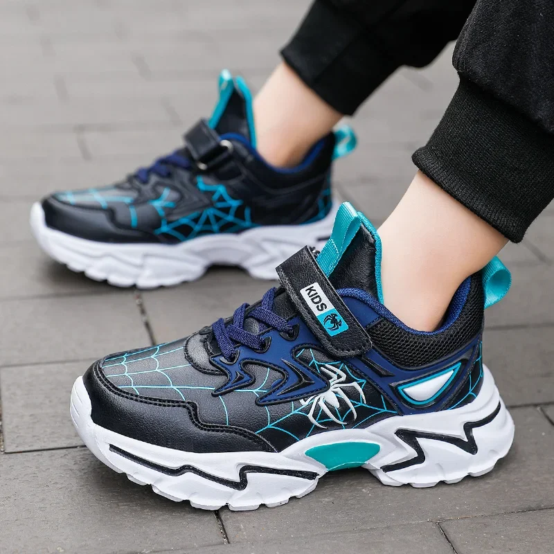 Children's Sports Shoes Spider Leather Student Soft Sole Lightweight Kids Casual Sneakers Fashion Boy Running Shoes