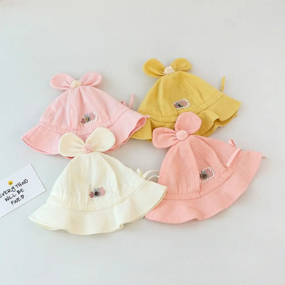 Bow Design Girls Bucket Hat Spring/Summer Thin Style Adjustable Sun Protection Baby Fisherman's Hat Outdoor Baby Caps