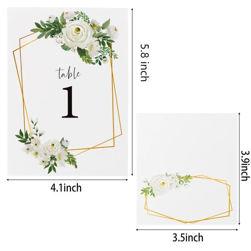 75Pcs Simple Table Numbers Card Greenery Eucalyptus Flower Golden Frame Place Cards for Wedding Party