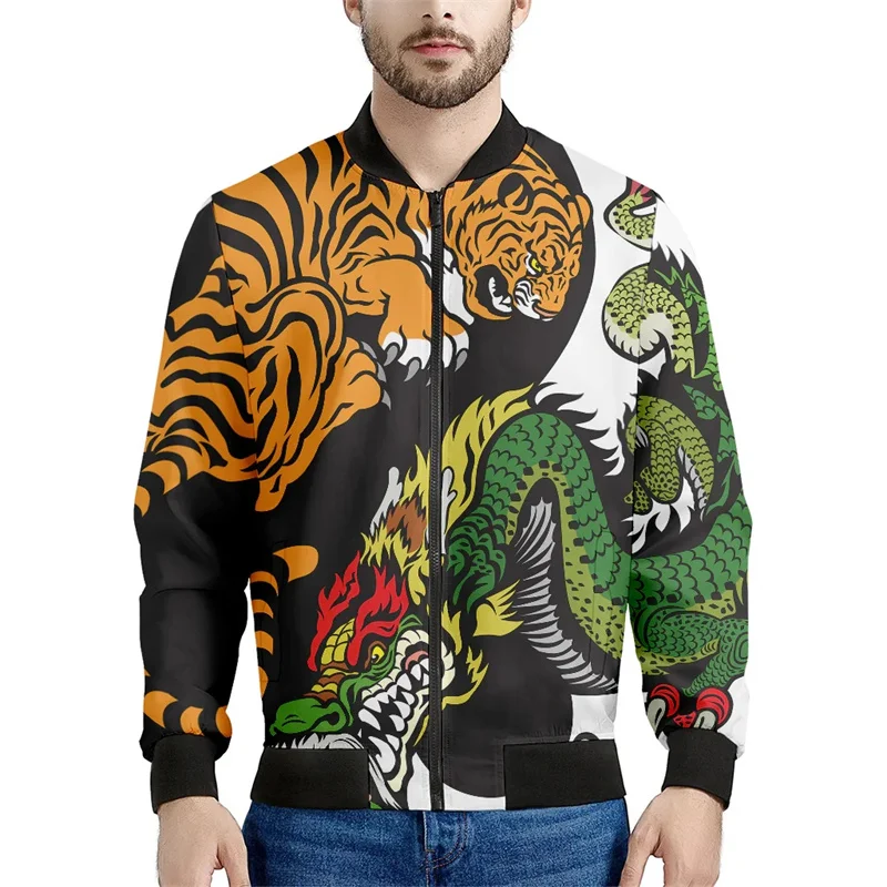 thumbnail image 1 of Chaqueta con estampado de dragón chino para hombre, abrigo con estampado 3D de animales, moda informal, chaquetas de gran tamaño con cremallera, tops de manga larga, 1 of 4