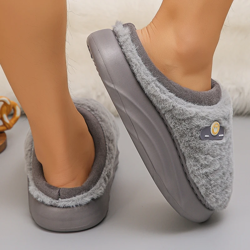 2025 Winter Indoor Cotton Slippers Women Lightweight Thick Sole Fluffy Fur Slides Woman Comfortable Non Slip Home Slippers 45