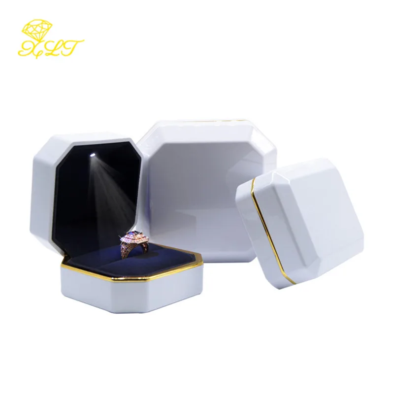 High-end Octagonal Paint Jewelry Box Led Light Ring Box Creative Ring Necklace Packaging Gift Box Personalized Box For Ring