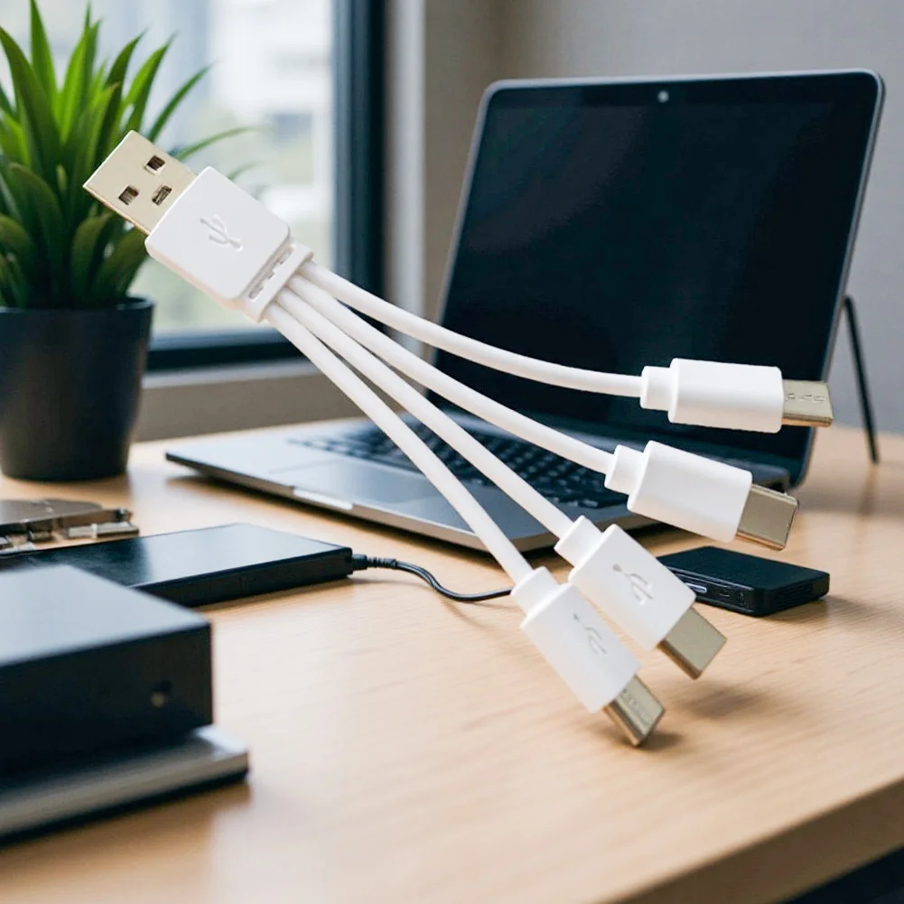 Compact USB Multi Charging Cable - 4-in-1 Multiport Type C Charger Cord