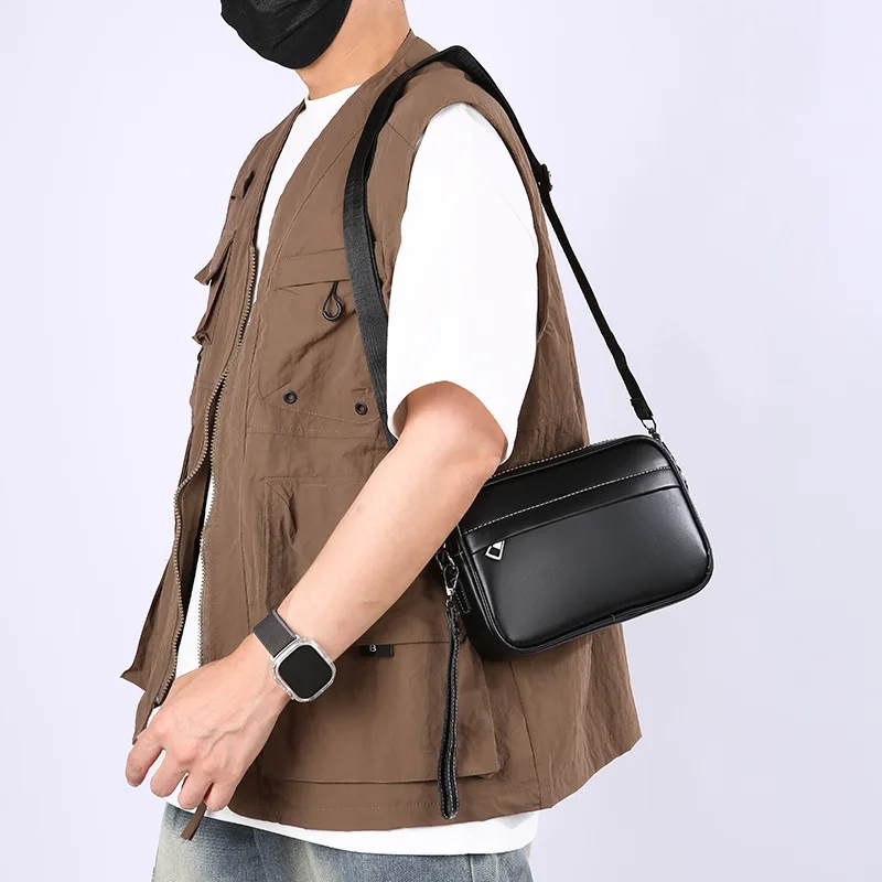Casual men's shoulder bag, crossbody bag, fashionable retro solid color handbag, multifunctional travel daily