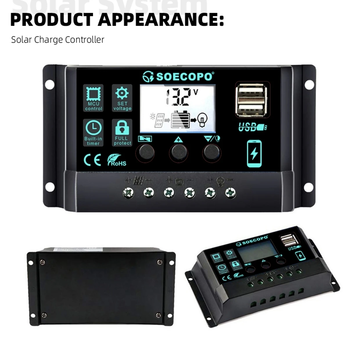RV 보트 오프 그리드 시스템 용 과충전/단락 보호 기능이있는 12V/24V 100A 솔라 충전 컨트롤러 자동 스위치 LCD 디스플레이