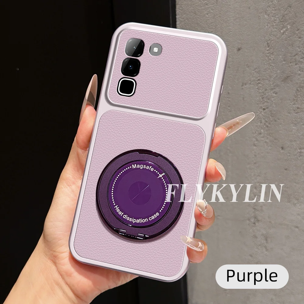 Luxury Lychee Pattern Ultra-Thin Rotating Bracket Anti-Drop Phone Case